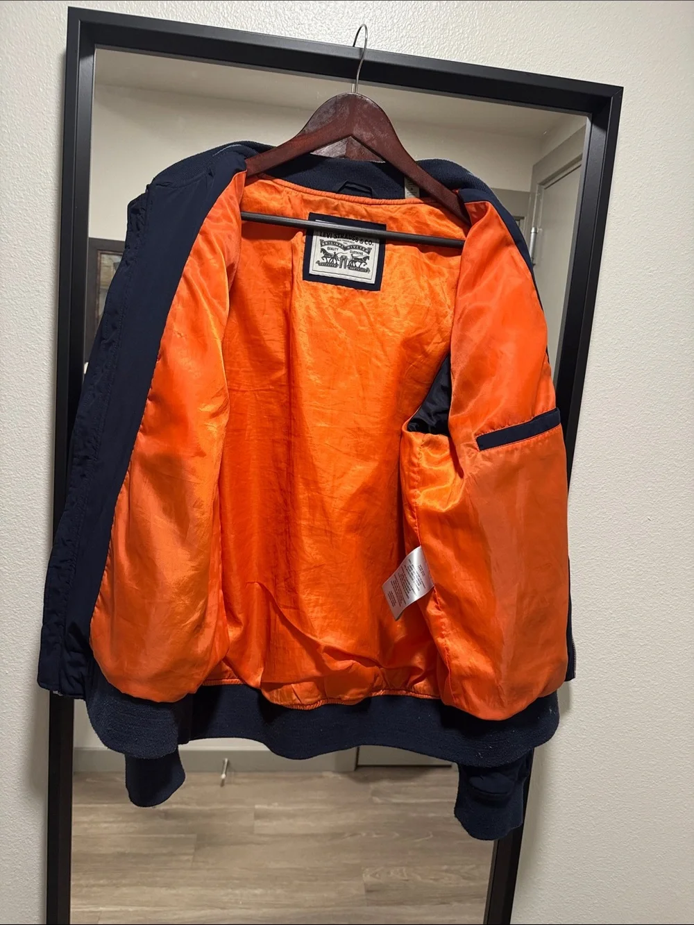 Levi's Navy Quilted Bomber Jacket with Orange Interior
